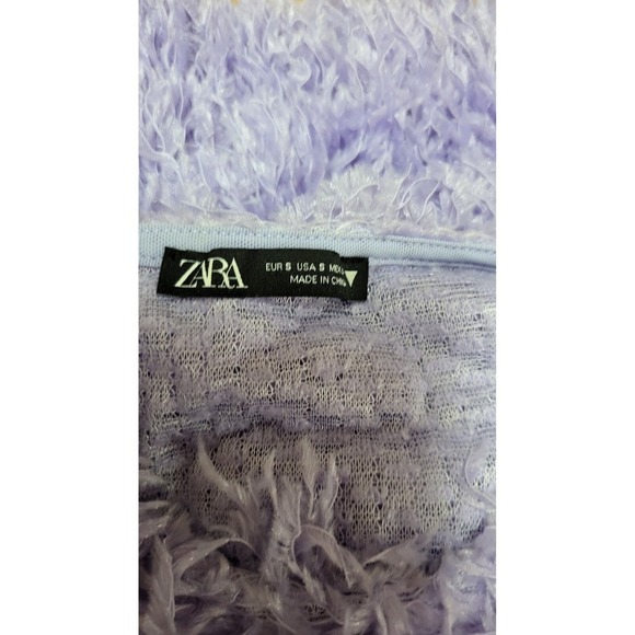 Fuzzy Cropped Blouse - Shaggy Knit Pullover - Lavender Purple - Size S - Picture 7 of 8